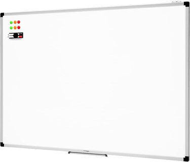 Amazon Basics - Pizarra blanca magnética con bandeja para rotuladores y marco de aluminio, 120 cm x 90 cm